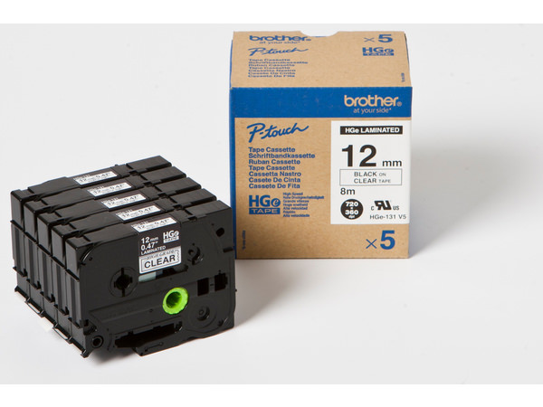 Brother HGE-131V5 P-Touch Farbband Black + Transparent VE 5
