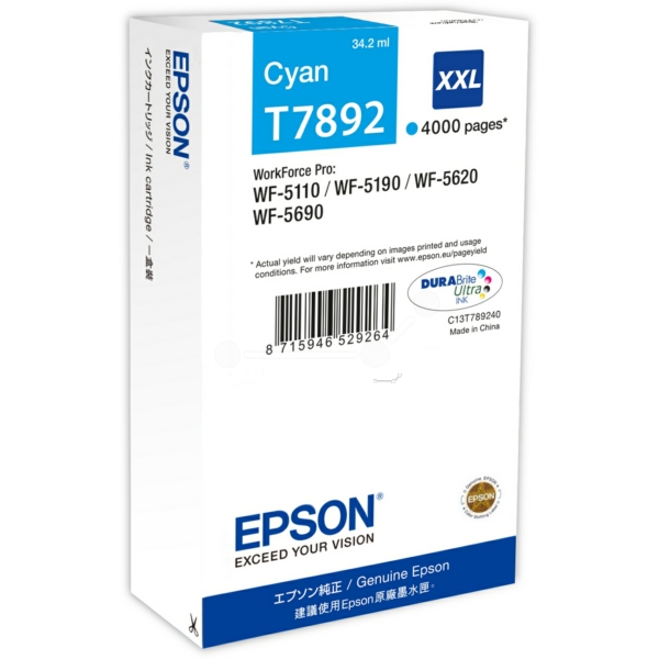 Epson C 13 T 789240 T7892 XXL Tinte Cyan