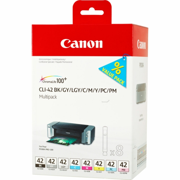 Canon 6384 B 010 CLI-42 Tinte CMYK + PC + PM + Gy VE 8