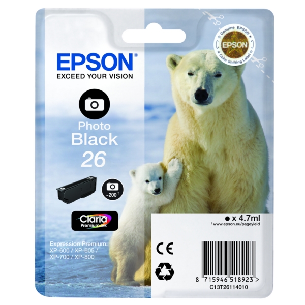 Epson C 13 T 26114010 26 Tinte Photo Black