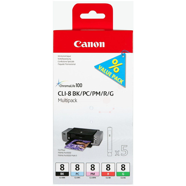 Canon 0620 B 027 CLI-8 Tinte K + PC + PM + R + G VE 5
