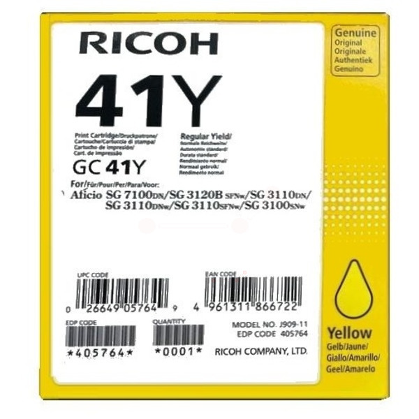 Ricoh 405764 GC-41 Y Tinte Yellow