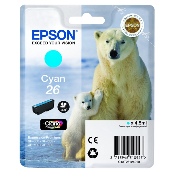 Epson C 13 T 26124012 26 Tinte Cyan