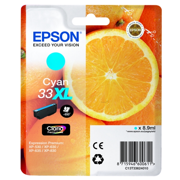 Epson C 13 T 33624012 33XL Tinte Cyan