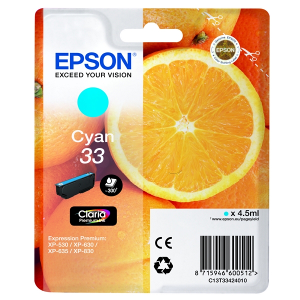 Epson C 13 T 33424012 33 Tinte Cyan