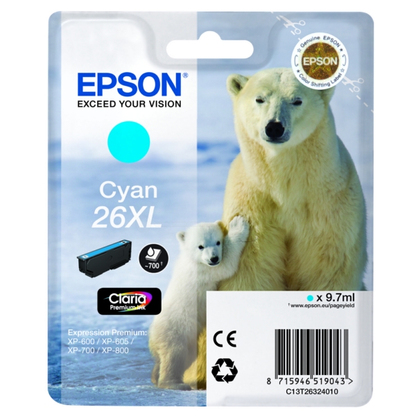 Epson C 13 T 26324012 26XL Tinte Cyan