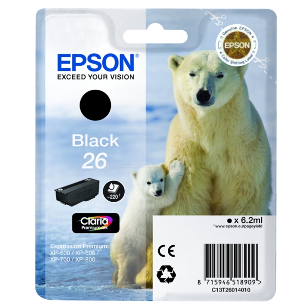Epson C 13 T 26014012 26 Tinte Black