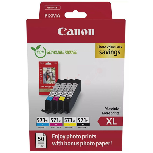 Canon 0332 C 006 CLI-571 XL Tinte CMYK VE 4