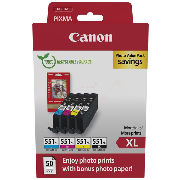 Canon 6443 B 008 CLI-551 XL Tinte CMYK VE 4