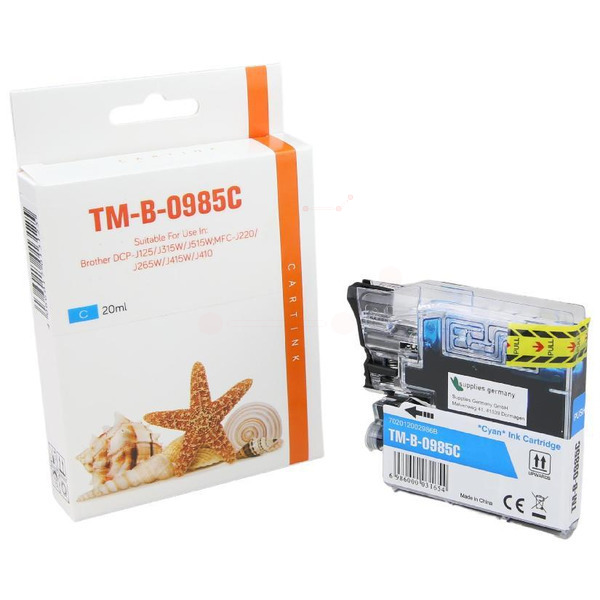 Premium Tinte Kompatibel zu BROTHER LC-1100C, LC-985C Cyan XL